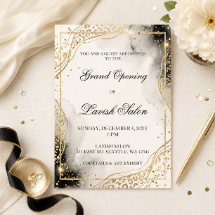 Glam Black Gold Leopard Print Corporate Party Invitation
