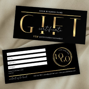 Glam Black & Gold Logo Spa Salon Gift Certificate