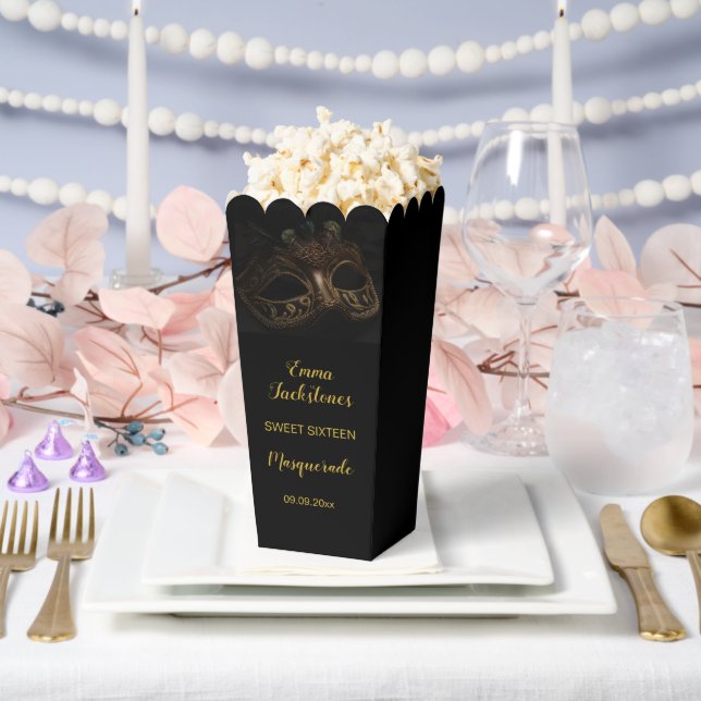 Glam Black & Gold Masquerade Birthday Party Favour Box (Wedding)