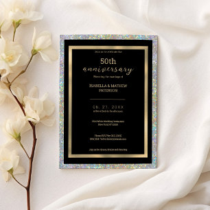 Glam black gold silver 50th Wedding Anniversary  Invitation