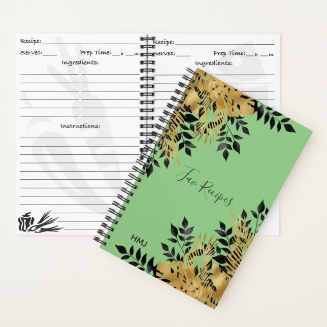 Glam Black & Gold Tropical Leaves Recipe Notebook (Inside)