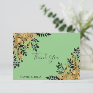Glam Black & Gold Tropical Leaves Thank You Card