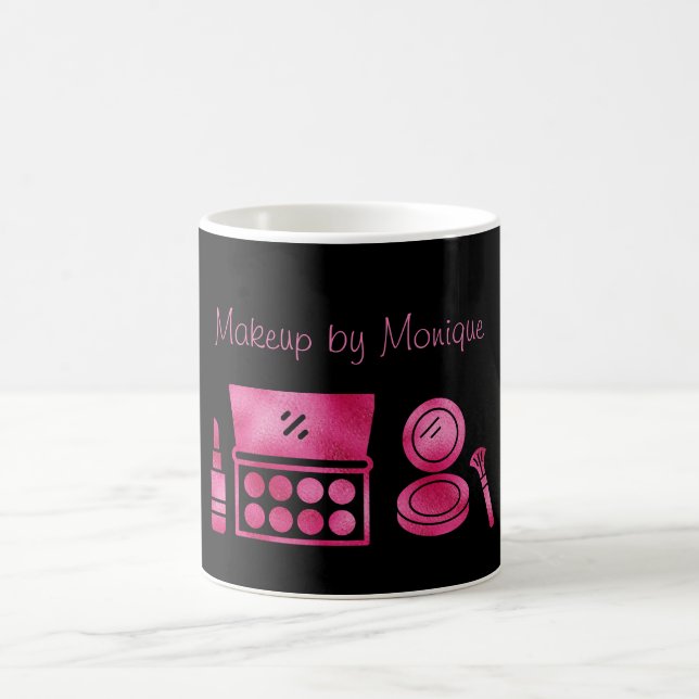 Glam Black & Hot Pink Makeup Artist Custom Coffee Mug (Center)