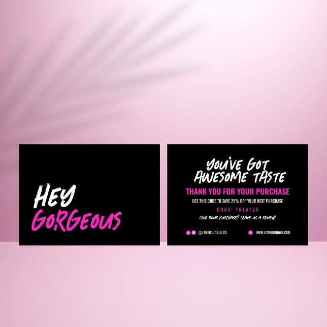 Glam Black Hot Pink Thank You Card (Creator Uploaded)