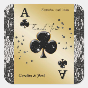 Glam Black Lace Ace of Clubs Square Favour  Sticker