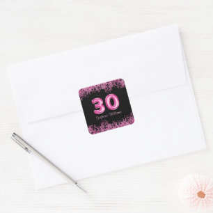  Glam Black Pink Foil Balloon 30th Birthday Party  Square Sticker