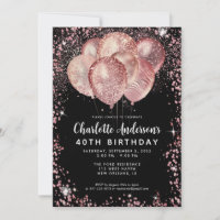 Glam Black Pink Rose Gold Glitter Balloon Birthday