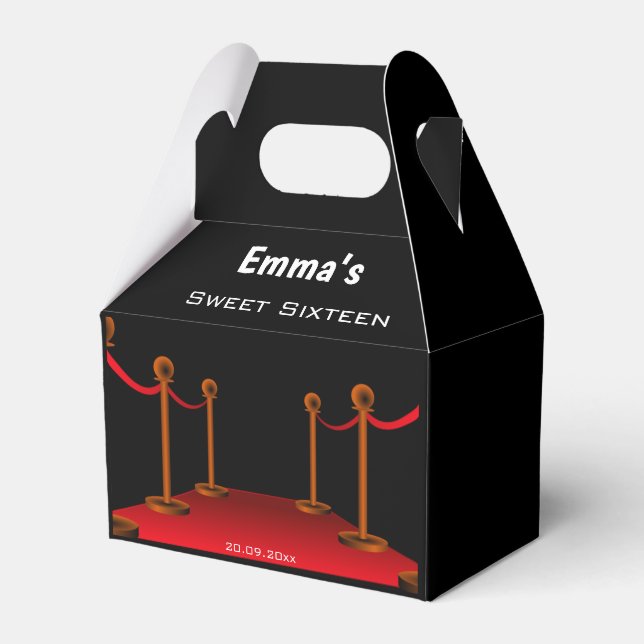 Glam Black & Red Carpet Sweet 16th Custom Party   Favour Box (Front Side)