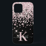 Glam Black Rose Gold Diamond Confetti Monogrammed iPhone 12 Pro Case<br><div class="desc">Glam, Elegant, Girly Shiny black and rose gold glitter diamond confetti custom personalised iphone case. Features a faux blush pink rose gold and white diamond confetti, monogram and name in a beautiful girly handwritten swash tail font script. Personalise with your name and monogram initial. Please note: this design is a...</div>