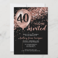 Glam Black Rose Gold Glitter Balloon 40th Birthday