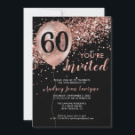 Glam Black Rose Gold Glitter Balloon 60th Birthday Invitation<br><div class="desc">Modern Elegant Glam Black Pink Rose Gold Glitter Sparkle Balloon 60th Birthday Invitation</div>