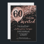 Glam Black Rose Gold Glitter Balloon 60th Birthday Invitation<br><div class="desc">Modern Elegant Glam Black Pink Rose Gold Glitter Sparkle Balloon 60th Birthday Invitation</div>