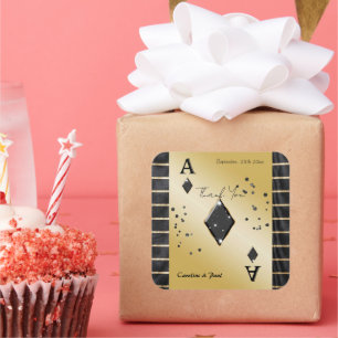 Glam Black Silk Gold Striped Ace of Diamonds Favou Square Sticker