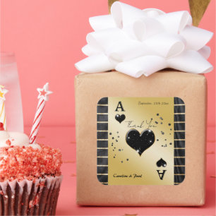 Glam Black Silk Gold Striped Ace of Hearts Favour  Square Sticker
