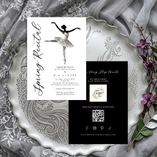 Glam Black Silver Ballet Recital with QR TMF26 Invitation