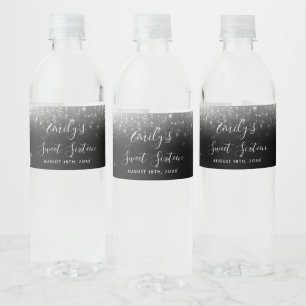 Glam Black White Sweet 16 Water Bottle Label