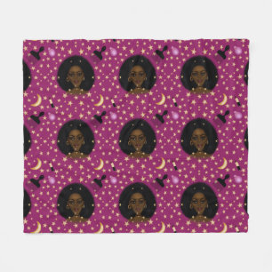 Glam Black Woman Afro Hair pic lipstick pink moon Fleece Blanket