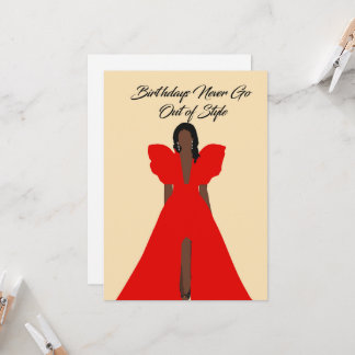 Glam Black Woman Card| Red Dress Birthday  Invitation