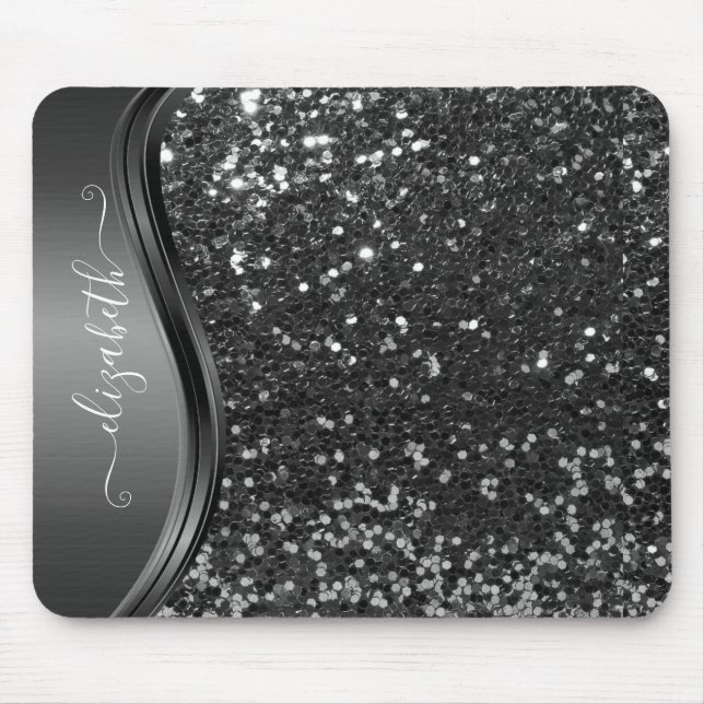 Glam Bling Personalised Glitter Calligraphy Blue   Mouse Pad (Front)