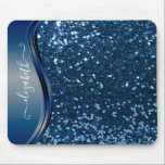 Glam Bling Personalised Glitter Calligraphy Blue  Mouse Pad<br><div class="desc">This design does not contain actual glitter or sequins. It may be personalised in the area provided by changing the photo and/or text. Or it can be customised by clicking Personalise this Template and then choosing the click to customise further option and delete or change the colour of the background,...</div>