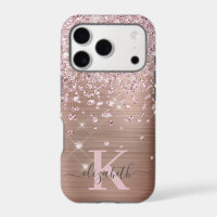 Glam Bling Rose Gold Diamond Confetti Monogrammed