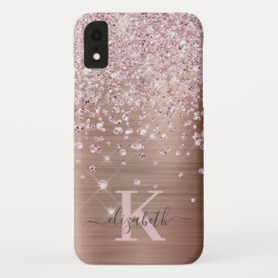 Glam Bling Rose Gold Diamond Confetti Monogrammed Case-Mate iPhone Case