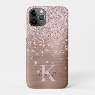 Glam Bling Rose Gold Diamond Confetti Monogrammed Case-Mate iPhone Case