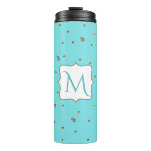 Glam Blue and Gold Monogram Thermal Tumbler