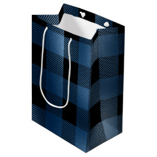 Glam Blue Black Buffalo Plaid Medium Gift Bag
