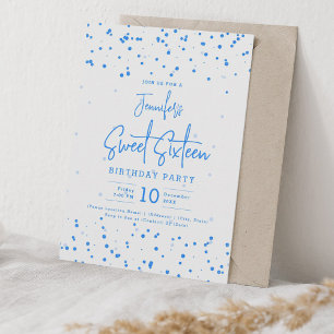 Glam Blue Faux Foil Dots Sweet 16 Party Invitation