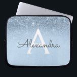 Glam Blue Glitter and Sparkle Chic Monogrammed Laptop Sleeve<br><div class="desc">Baby Blue Ombre Faux Glitter and Sparkle Modern and Elegant Monogram Case. This case can be customised to include your initial and first name.</div>