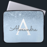 Glam Blue Glitter and Sparkle Chic Monogrammed Laptop Sleeve<br><div class="desc">Baby Blue Ombre Faux Glitter and Sparkle Modern and Elegant Monogram Case. This case can be customised to include your initial and first name.</div>