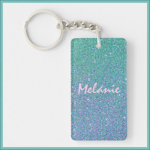 Glam Blue Green and Purple Glitter Key Ring