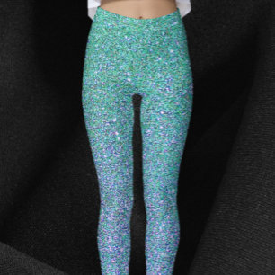 Glam Blue Green and Purple Glitter Leggings