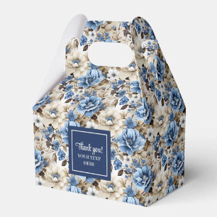 Glam Blue Ivory Flowers Custom Name Favour Box