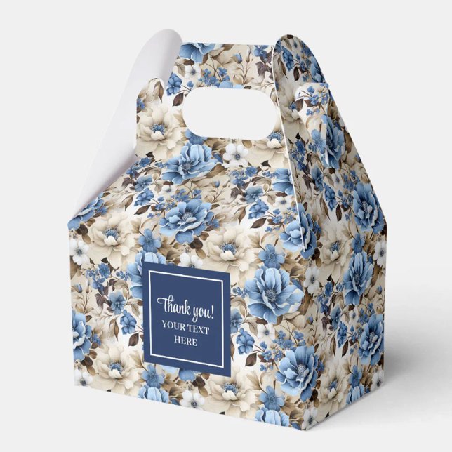 Glam Blue Ivory Flowers Custom Name Favour Box (Glam Blue Ivory Flowers Custom Name Favor Box)