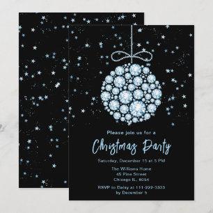 Glam Blue Ornament Christmas Party Invitation