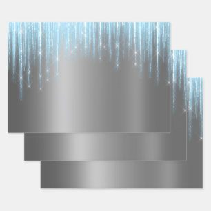Glam Blue Silver Icicles Christmas Wrapping Paper Sheet