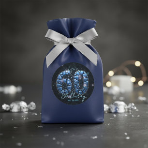 Glam Blue Stone Mosaic Sparkle 60th Birthday Classic Round Sticker