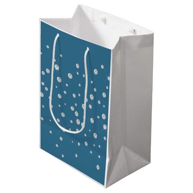Glam Blue White Diamonds Bridal Shower Medium Gift Bag (Front Angled)