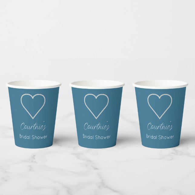 Glam Blue White Pearls Bridal Shower Paper Cups (Multi)