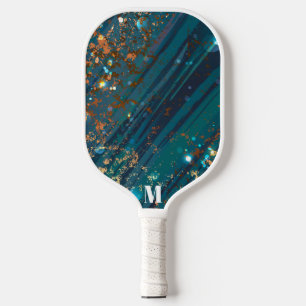 Glam Blue White Sparkly Pattern Modern Monogram Pickleball Paddle