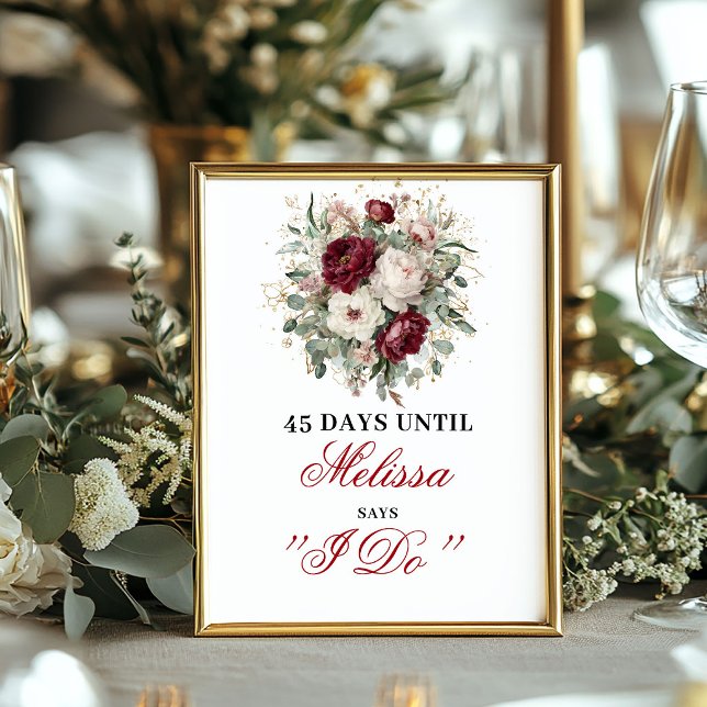 Glam Blush Burgundy Countdown Sign Tabletop (Glam Blush Burgundy Countdown Sign Tabletop)