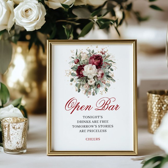 Glam Blush Burgundy Open Bar Wedding Poster (Glam Blush Burgundy Open Bar Wedding Poster)