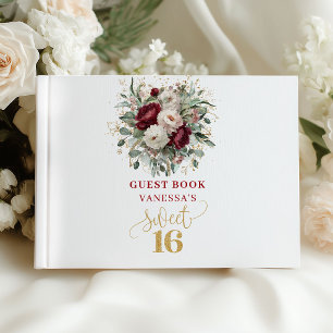 Glam Blush Burgundy Sweet 16 Sign In Book