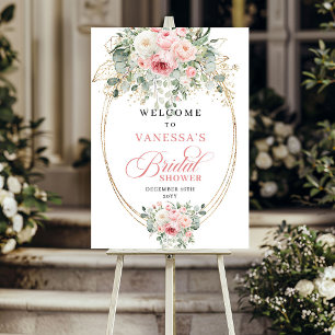 Glam Blush Flowers Greenery Gold Bridal Shower Wel Poster