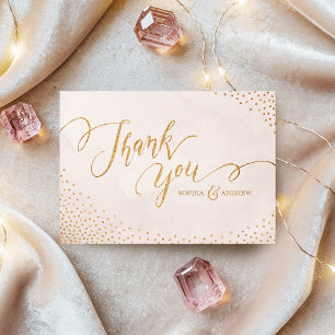 Glam blush glitter rose gold calligraphy thank you card