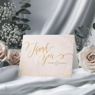 Glam blush glitter rose gold calligraphy thank you card