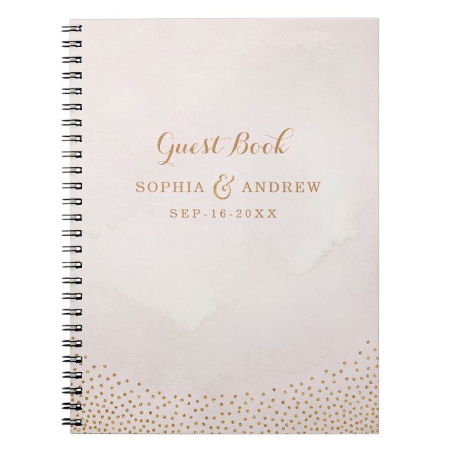 Glam blush glitter rose gold wedding guest book (Front)