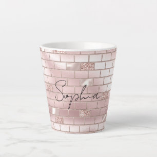 Glam Blush Pink Bricks  Latte Mug
